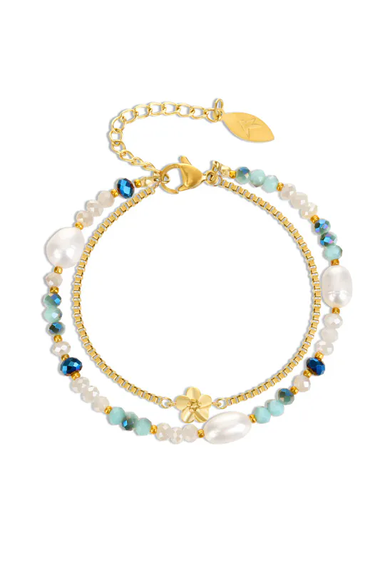 PEARL FLOWER DOUBLE BRACELET